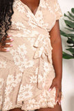 Double Take Floral Lace Pompom Detail Tie-Waist Flutter Sleeve Dress 