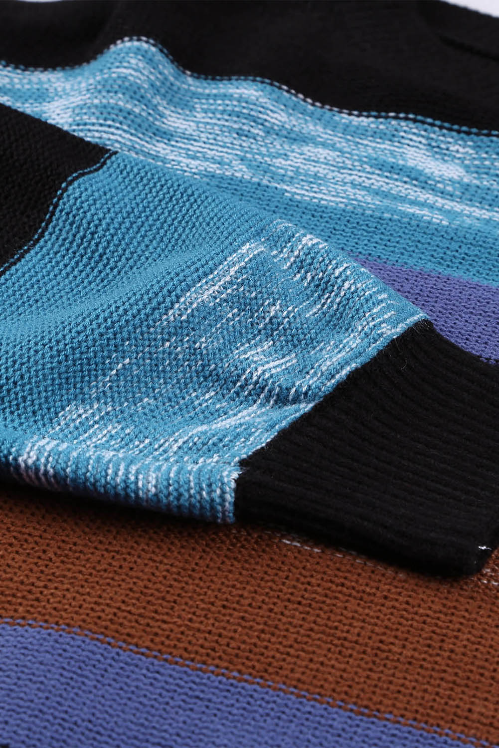Contrast Striped Round Neck Drop Shoulder Sweater 