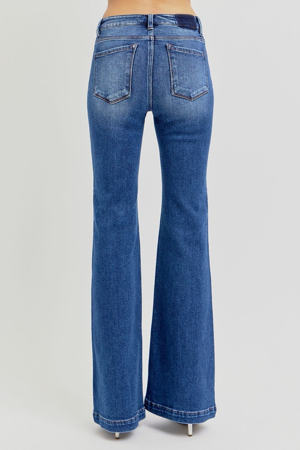 RISEN Full Size Low Rise Flare Jeans with Pockets 