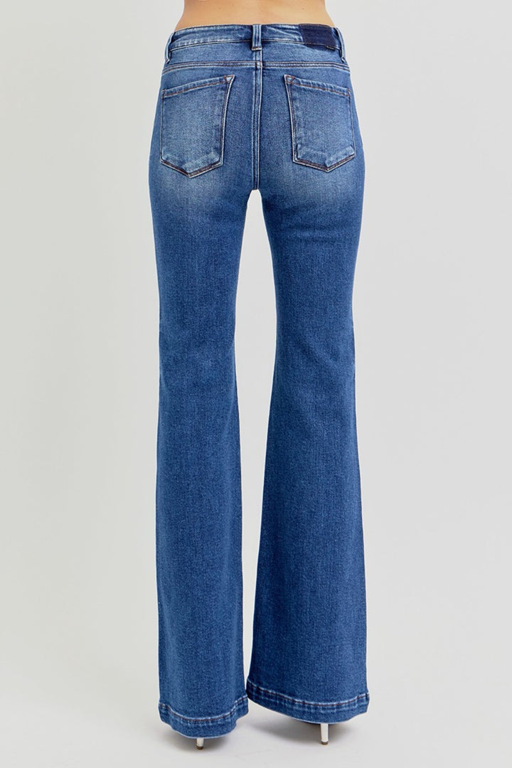 RISEN Full Size Low Rise Flare Jeans with Pockets 
