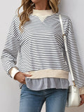 Perfee Faux Layered Striped Long Sleeve Sweatshirt 