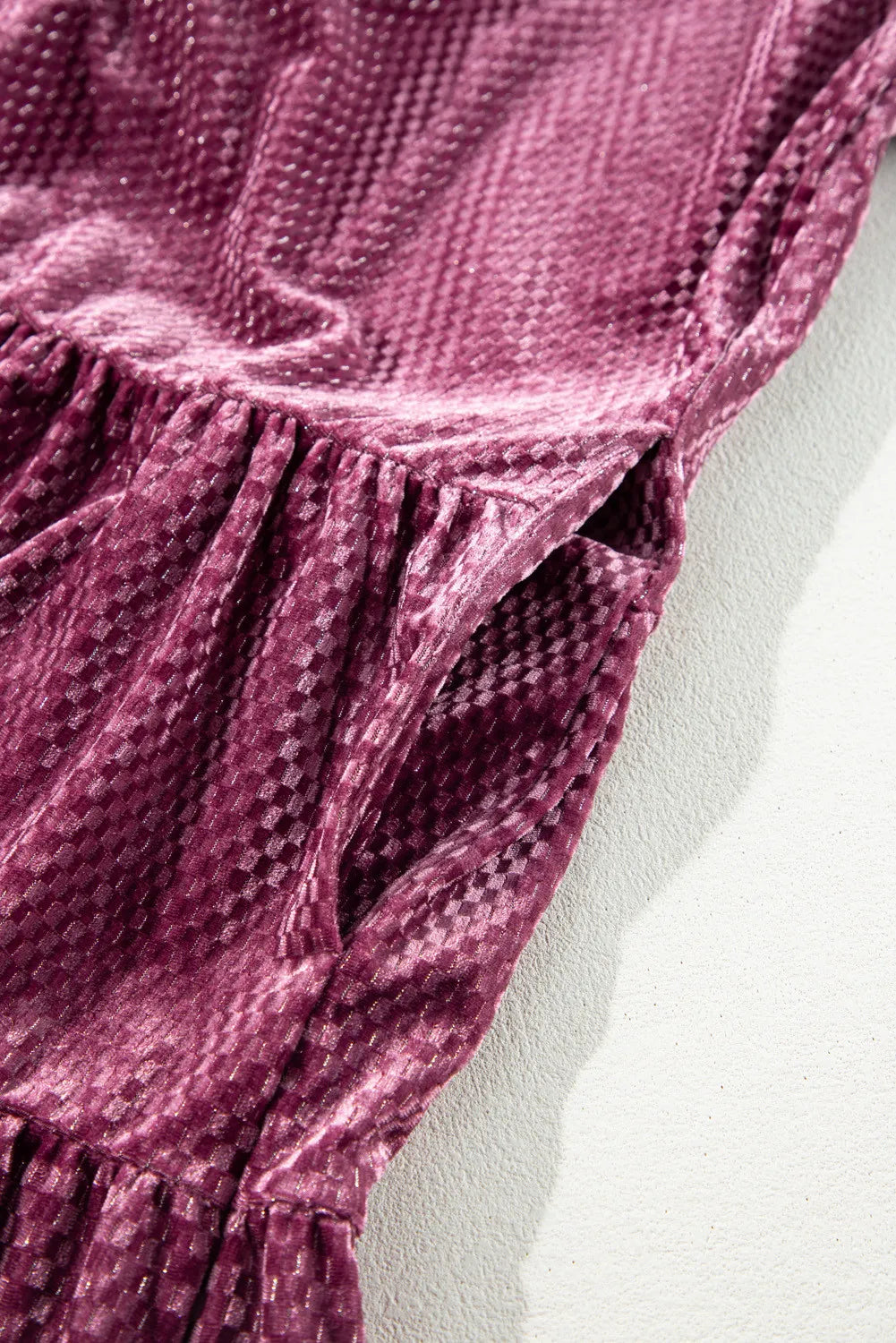 Plus Size Textured Velvet Decorative Button Long Sleeve Dress 