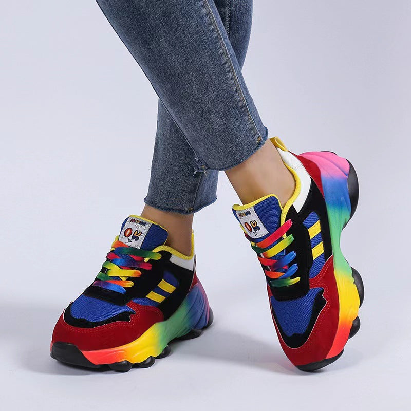 Lace-Up Mesh Round Toe Platform Sneakers 