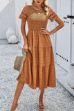 Devine Smocked Round Neck Short Sleeve Midi Dress 