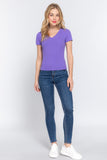 ACTIVE BASIC V-Neck Ribbed Short Sleeve Knit T-Shirt 