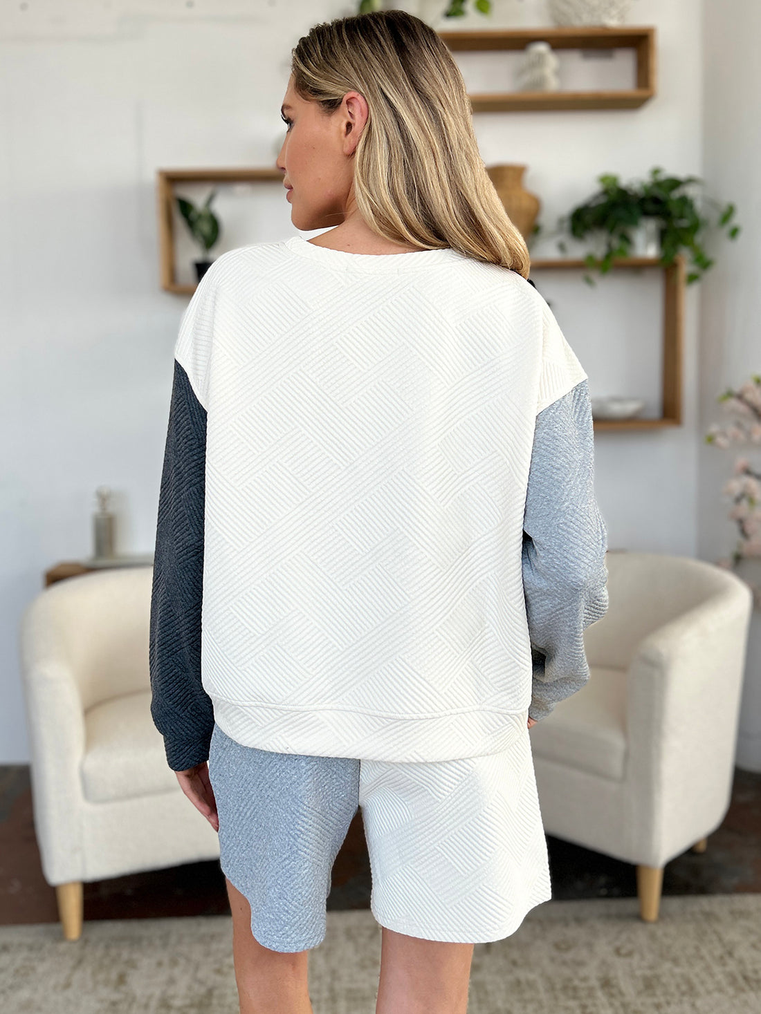 Double Take Full Size Contrast Drop Shoulder Top and Shorts Set 