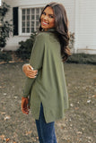 Side Slit High-Low Cowl Neck Long Sleeve Blouse 