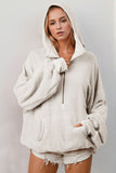 Double Take Full Size Half Zip Long Sleeve Hoodie with Kangaroo Pocket 