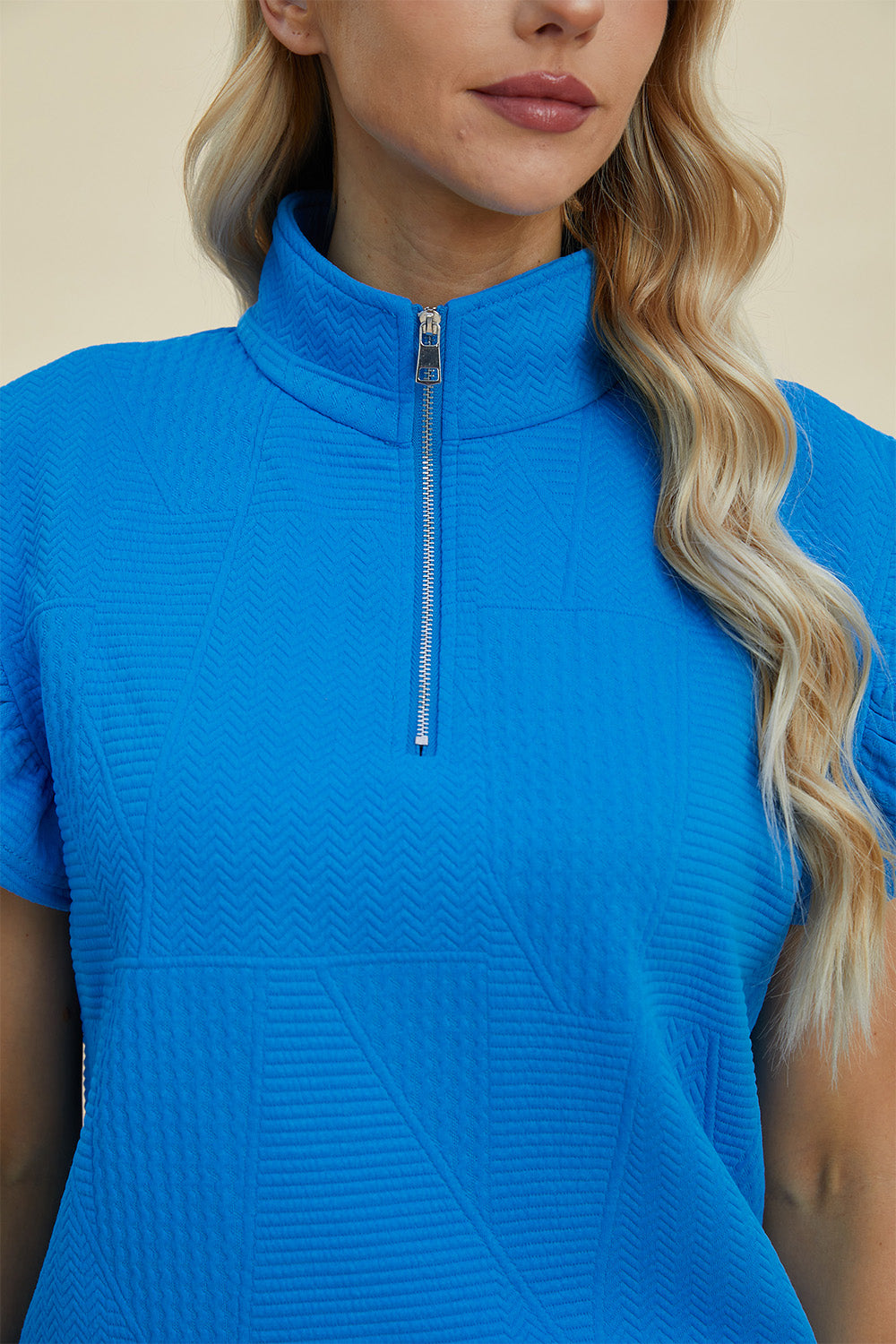 Double Take Full Size Texture Ruffle Short Sleeve Top and Wide Leg Pants Set 