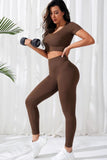 V-Neck Crop Top and High Waistband Long Active Pants 
