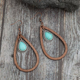 Wooden Turquoise Cutout Teardrop Earrings 