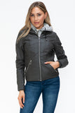 YMI Faux Layered Double-Zipper Jacket with Fuzzy Hood 