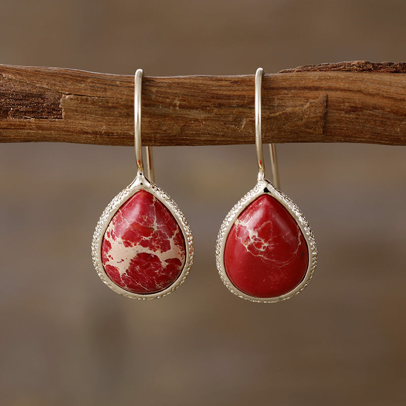 Copper Natural Stone Teardrop Shape Earrings 