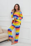 Striped Round Neck Long Sleeve Top and Drawstring Pants Lounge Set Lingerie & Nightwear