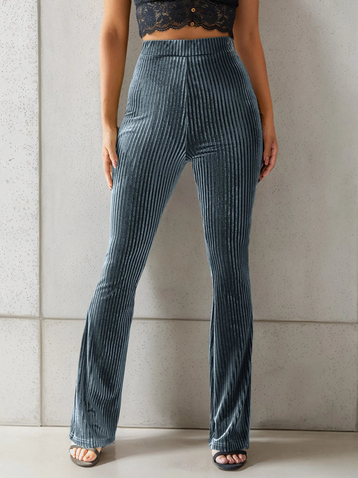 High-Waisted Ribbed Velvet Flare Pants 