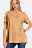 Zenana Full Size Washed Short Sleeve V-Neck T-Shirt 