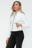 Snobbish Faux Leather Zip Up Drawstring Hooded Jacket 