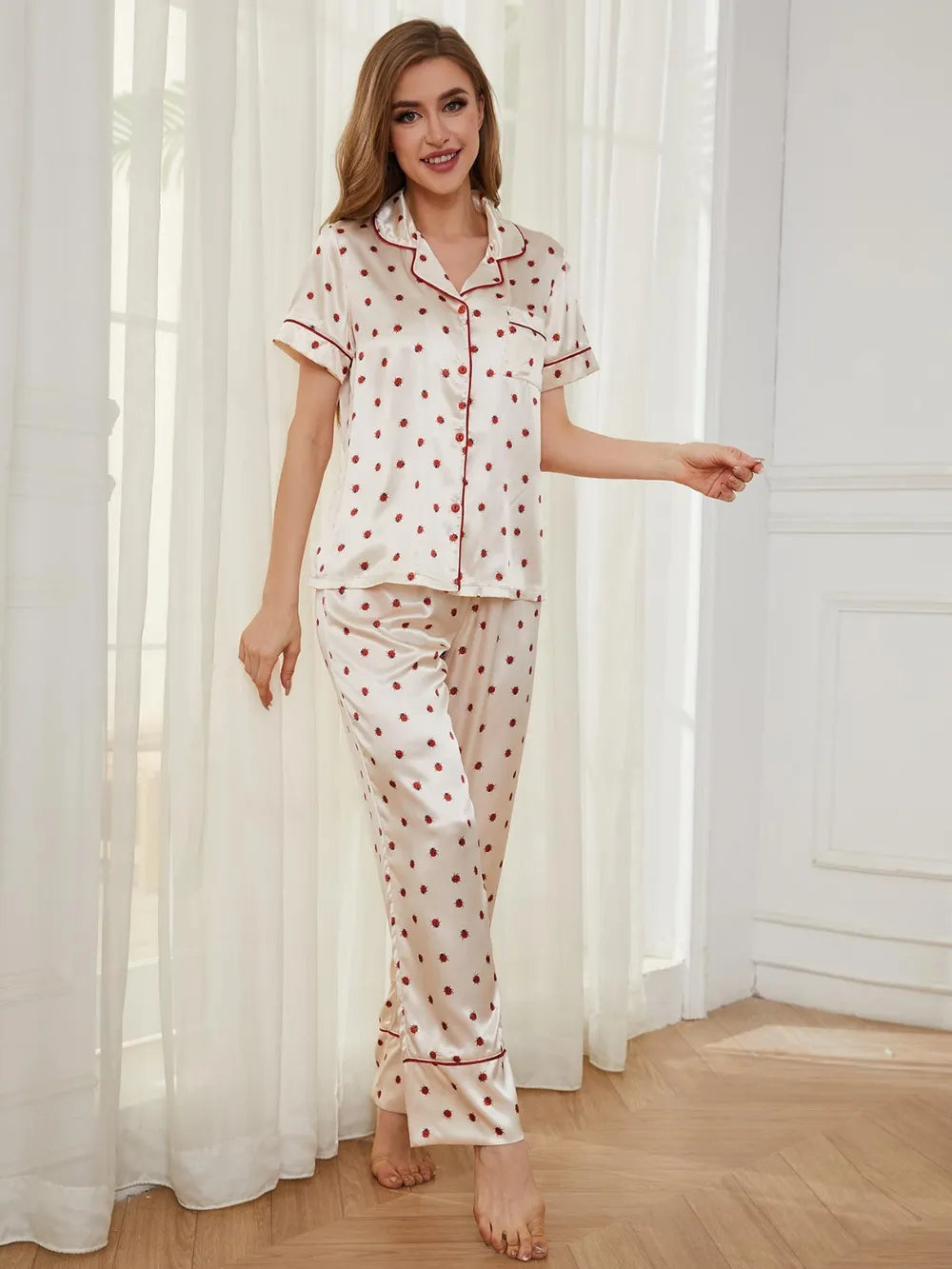 Contrast Piping Pocketed Top and Pants Lounge Set Lingerie & Nightwear