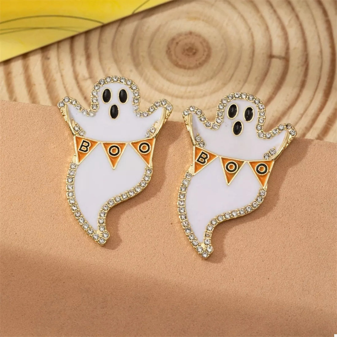 Halloween Ghost and Pumpkin Dangle Earrings 