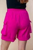 White Birch High Waisted Drawstring Knit Cargo Shorts 