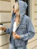 Washed Button Up Hooded Denim Jacket 