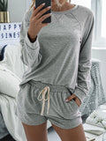 Round Neck Raglan Sleeve Top and Shorts Lounge Set Lingerie & Nightwear