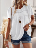 Devine Lace Detail Round Neck Short Sleeve Blouse 