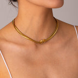 Double Layered Knot Herringbone Choker Necklace 