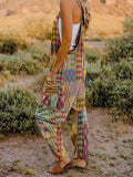 Double Take Full Size Printed V-Neck Sleeveless Jumpsuit 