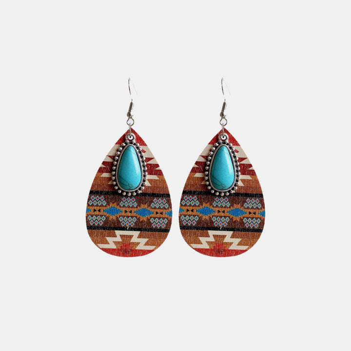 Turquoise Teardrop Shape Wooden Dangle Earrings 