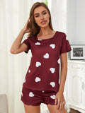 Heart Round Neck Top and Shorts Lounge Set Lingerie & Nightwear