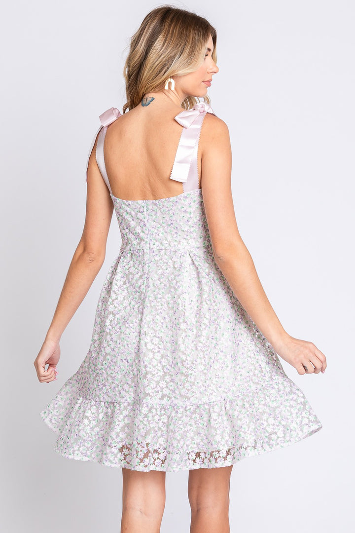 GeeGee Mesh Floral Embroidered Sleeveless Dress 