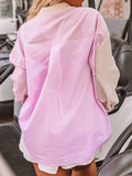 Plus Size Striped Collared Neck Long Sleeve Shirt 