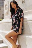 Printed Button Up Short Sleeve Top and Shorts Lounge Set Lingerie & Nightwear