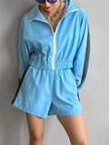 Zip Up Long Sleeve Jacket and Shorts Set Two Piece Dresses