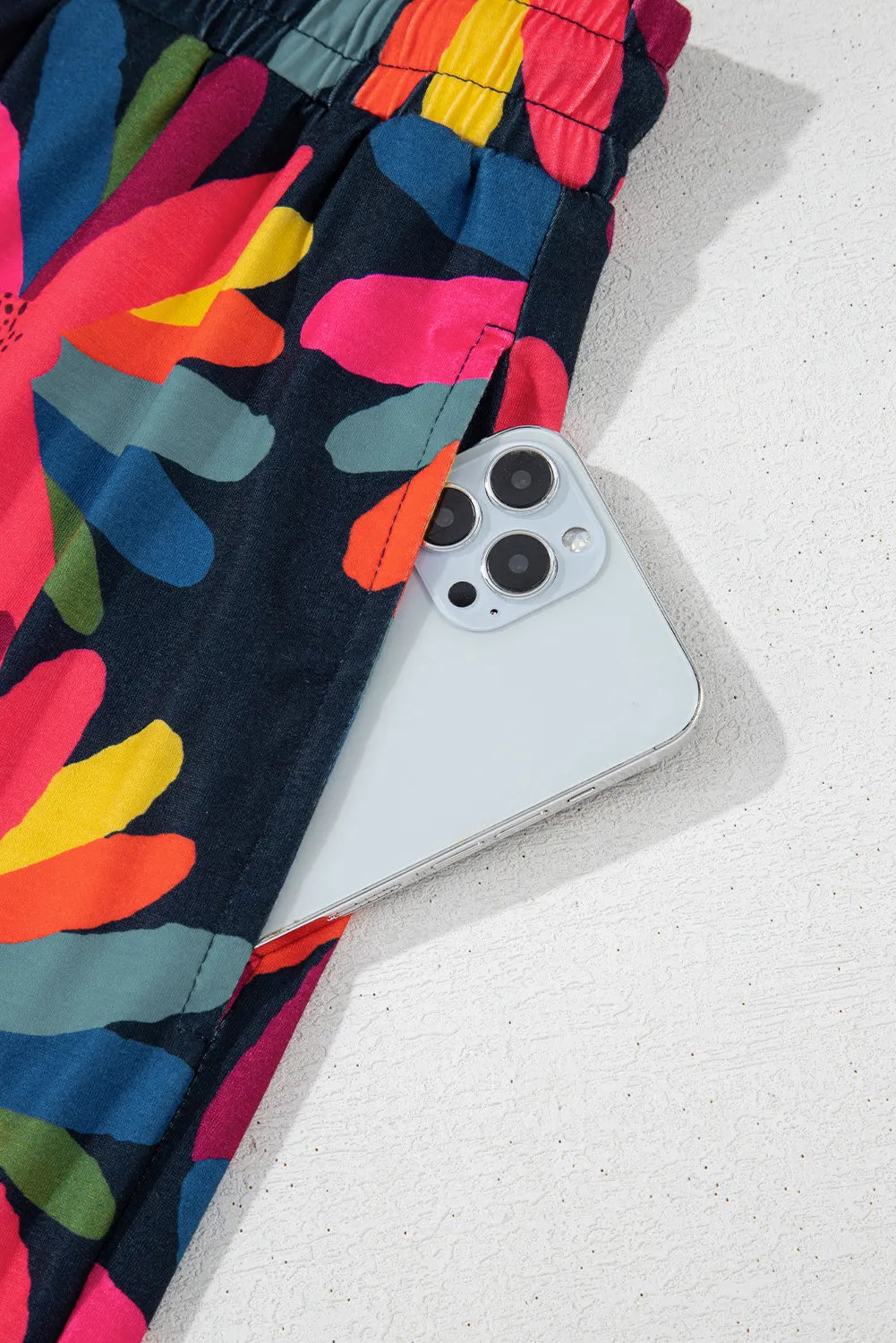 Plus Size Printed Round Neck Top and Drawstring Pants Set 