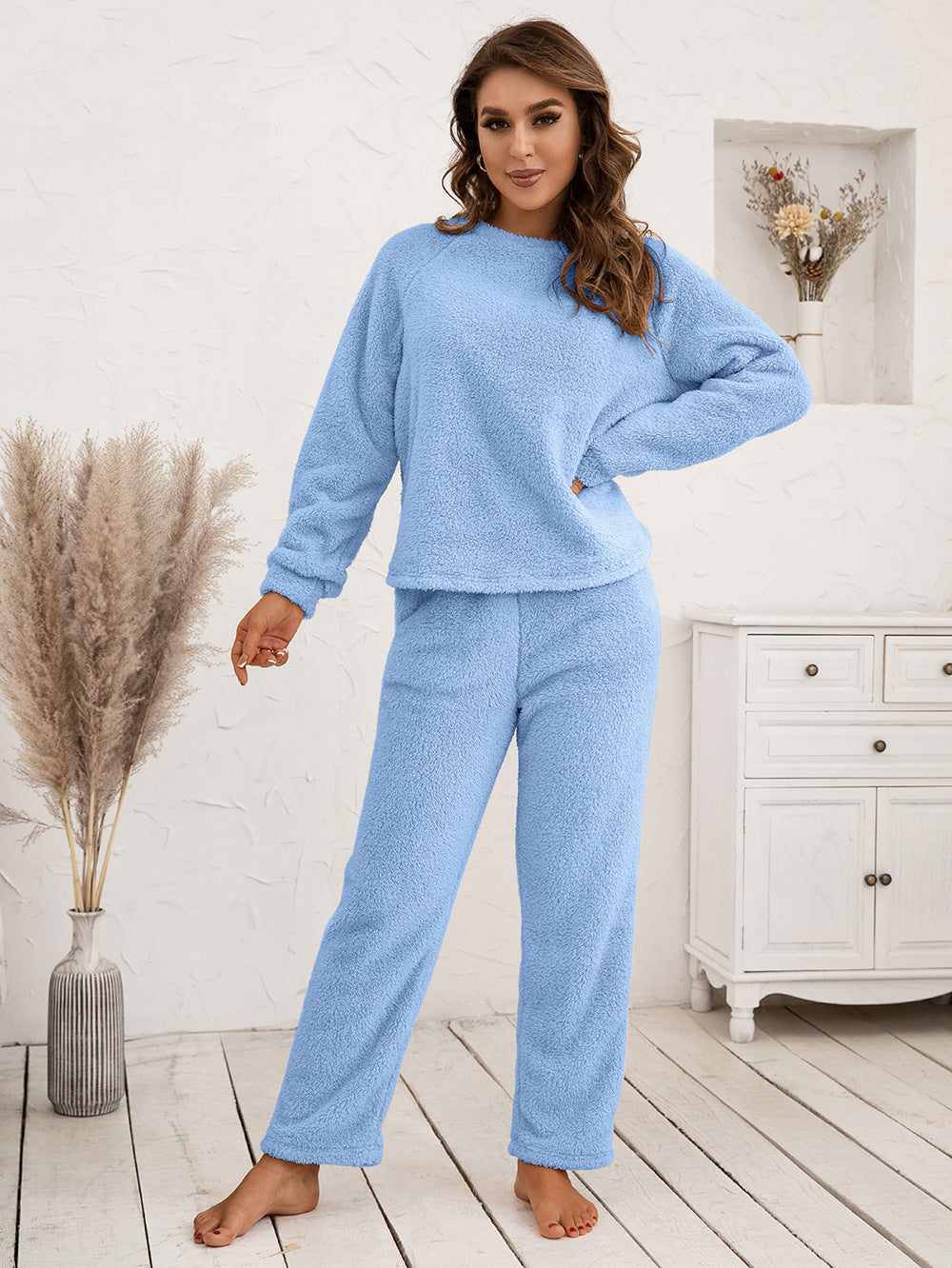 Ivy Lane Teddy Long Sleeve Top and Pants Lounge Set 