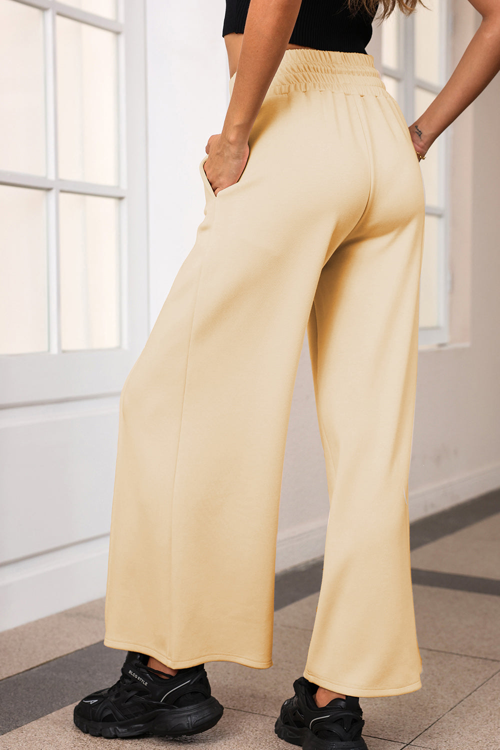 Drawstring Wide Leg Pants with Pockets Flares