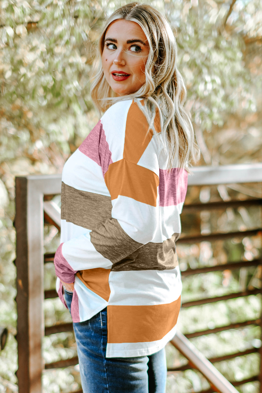 Plus Size Striped Slit Long Sleeve T-Shirt 