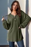 Double Take Full Size Half Button Long Sleeve Hoodie 