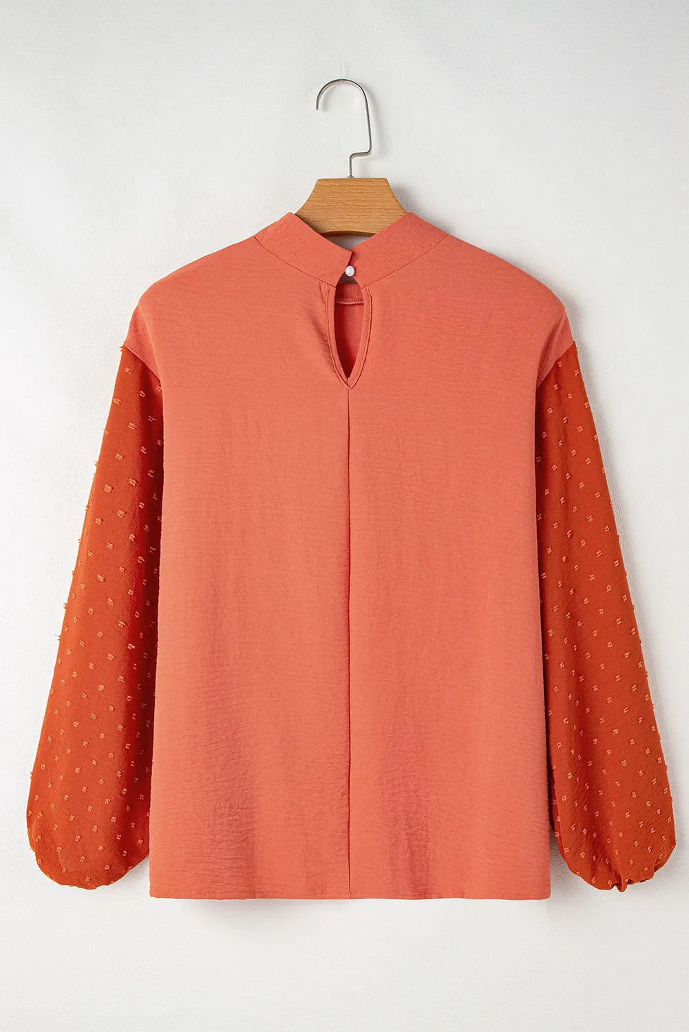 Swiss Dot Mock Neck Balloon Sleeve Blouse 