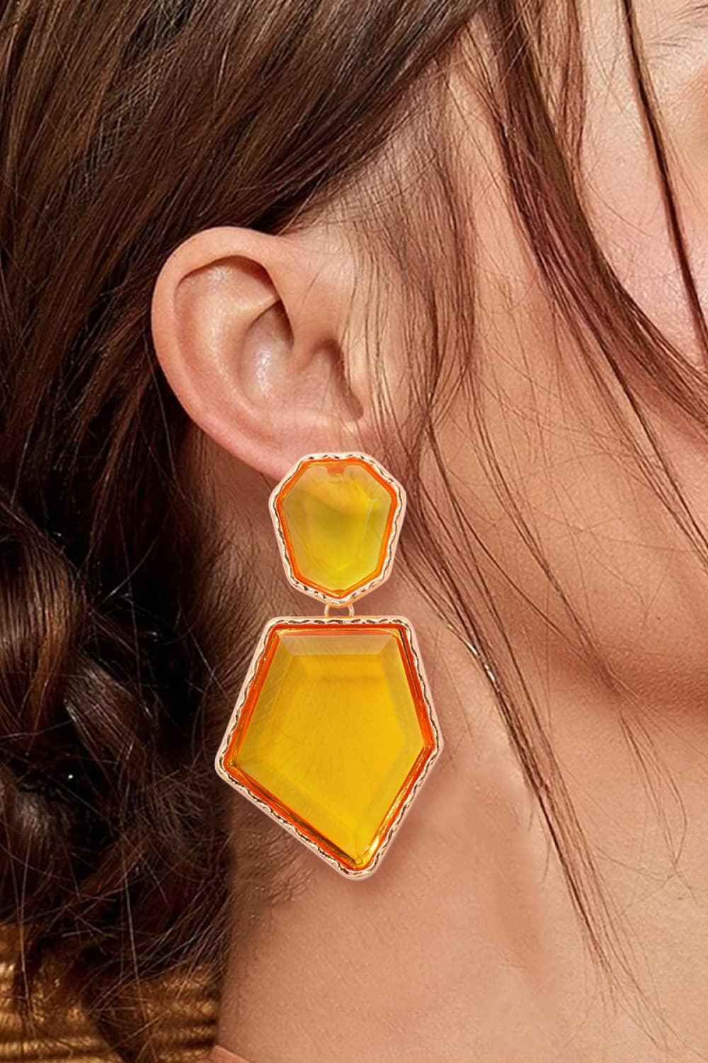 Geometrical Shape Zinc Alloy Frame Resin Dangle Earrings 