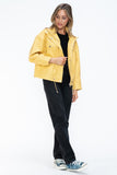 How Dare U Drawstring Hem PU Leather Zip Up Jacket 