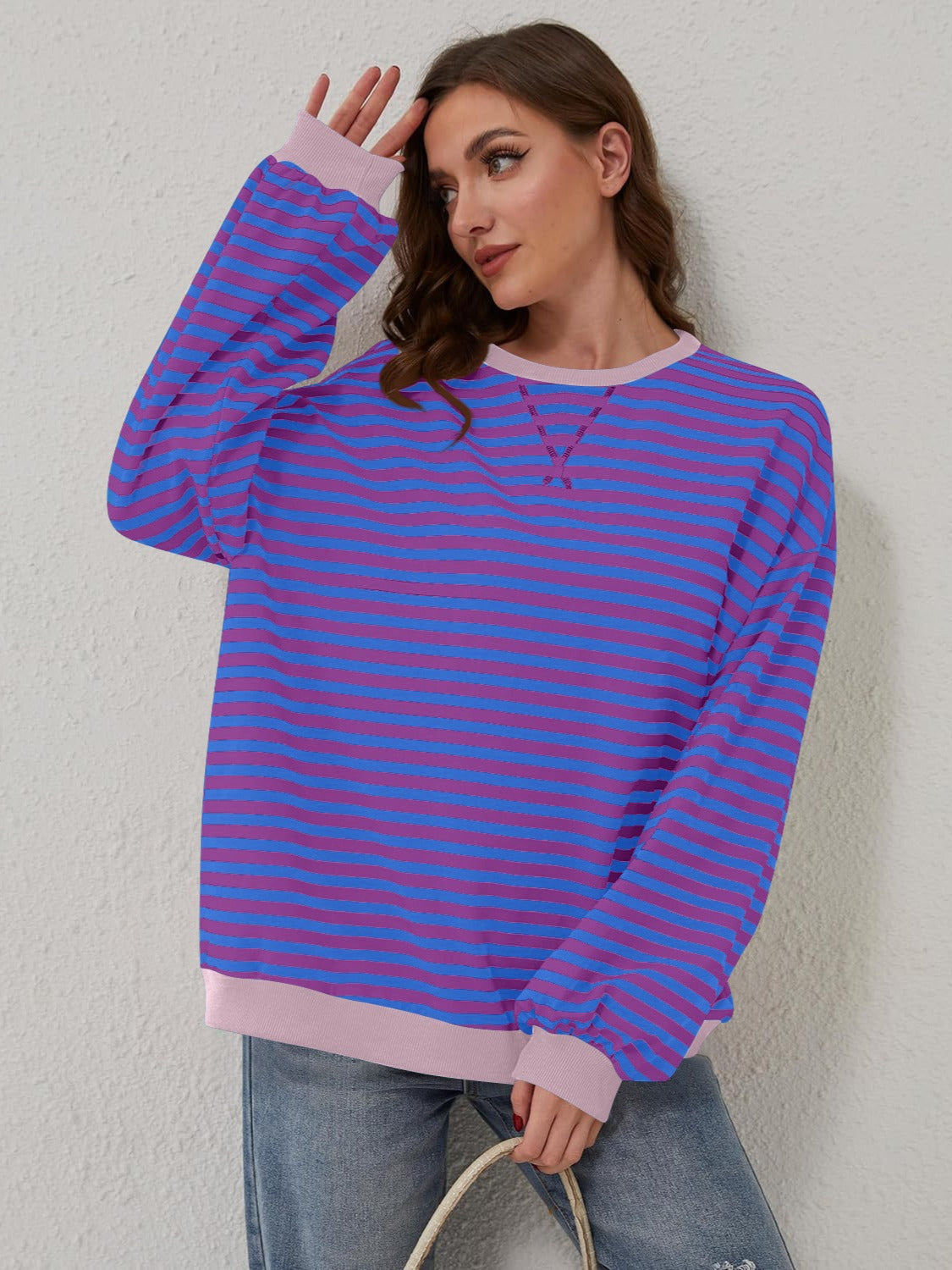 Lovelet Contrast Striped Long Sleeve Sweatshirt 