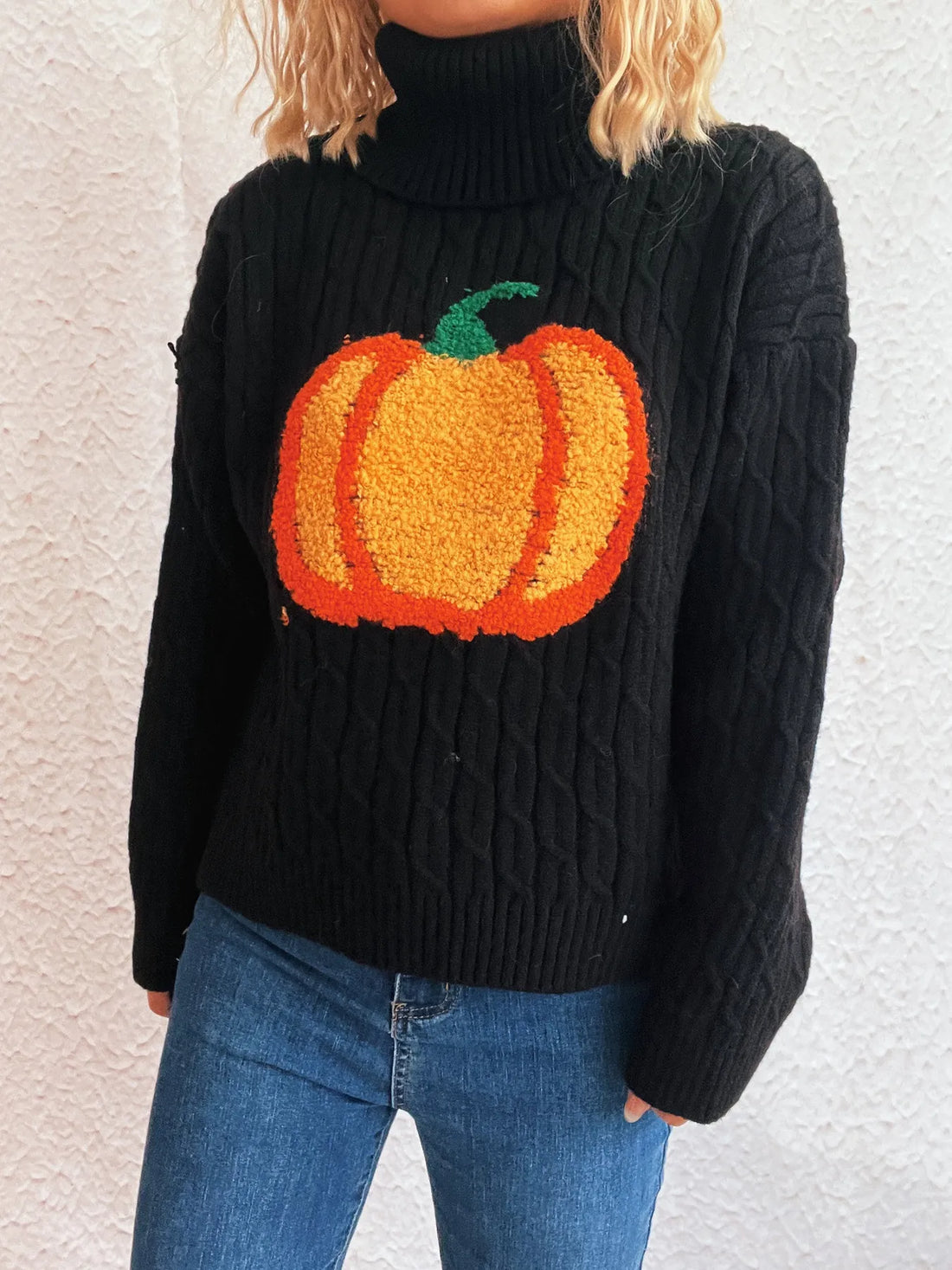 Pumpkin Turtleneck Long Sleeve Sweater 
