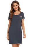 Contrast Trim Pocketed Round Neck Lounge Dress 
