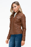 YMI Removable Faux Layered Multi-Pocket Jacket with Fuzzy Hood 