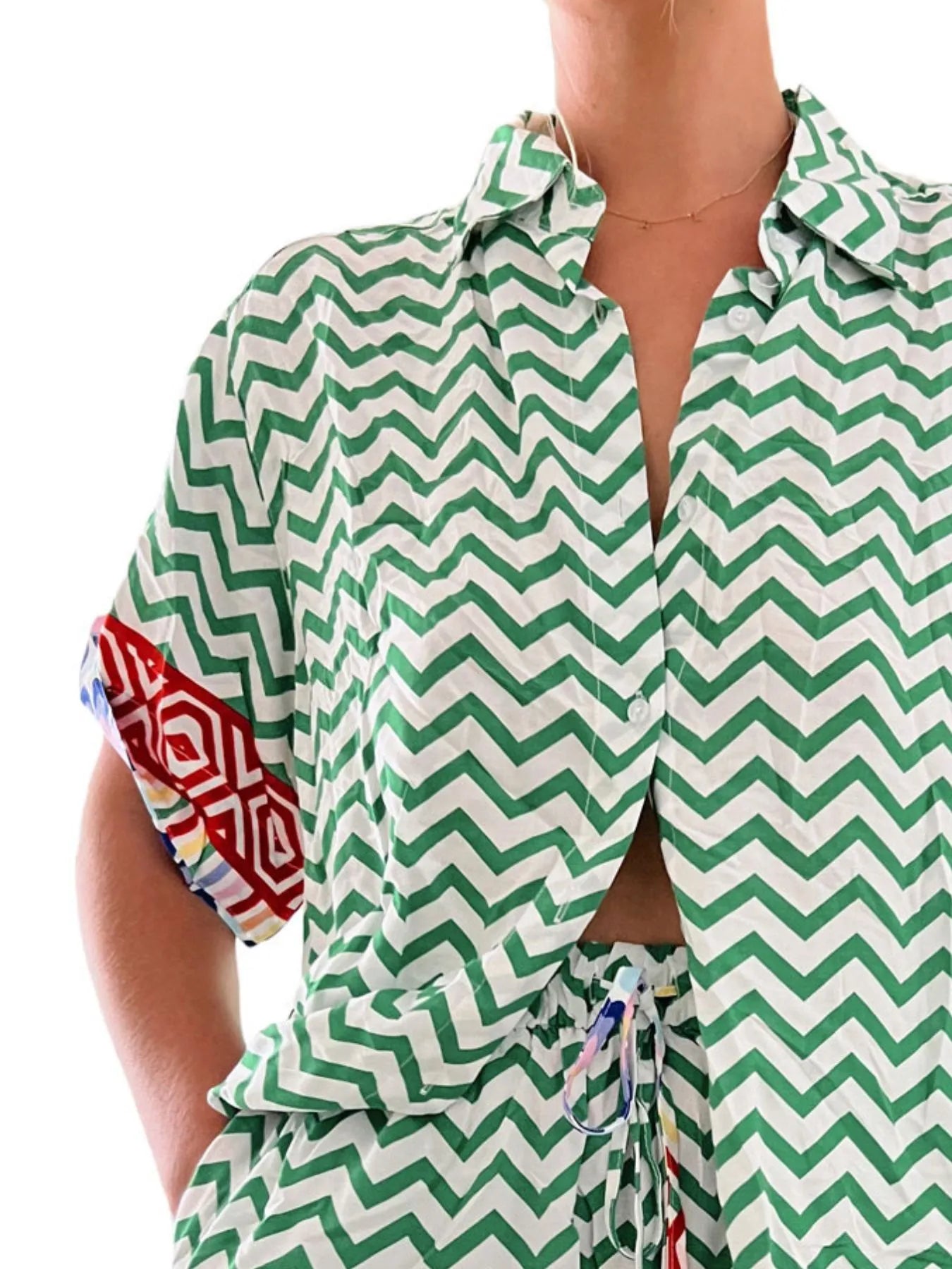 Printed Button Up Shirt and Shorts Set Two Piece Dresses