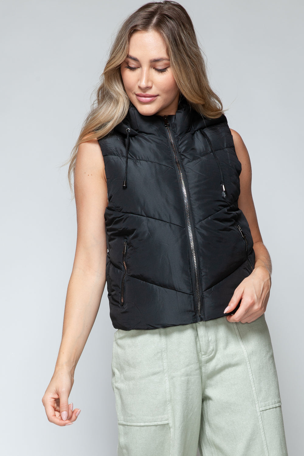 Snobbish Zip Up Quilted Hooded Vest 