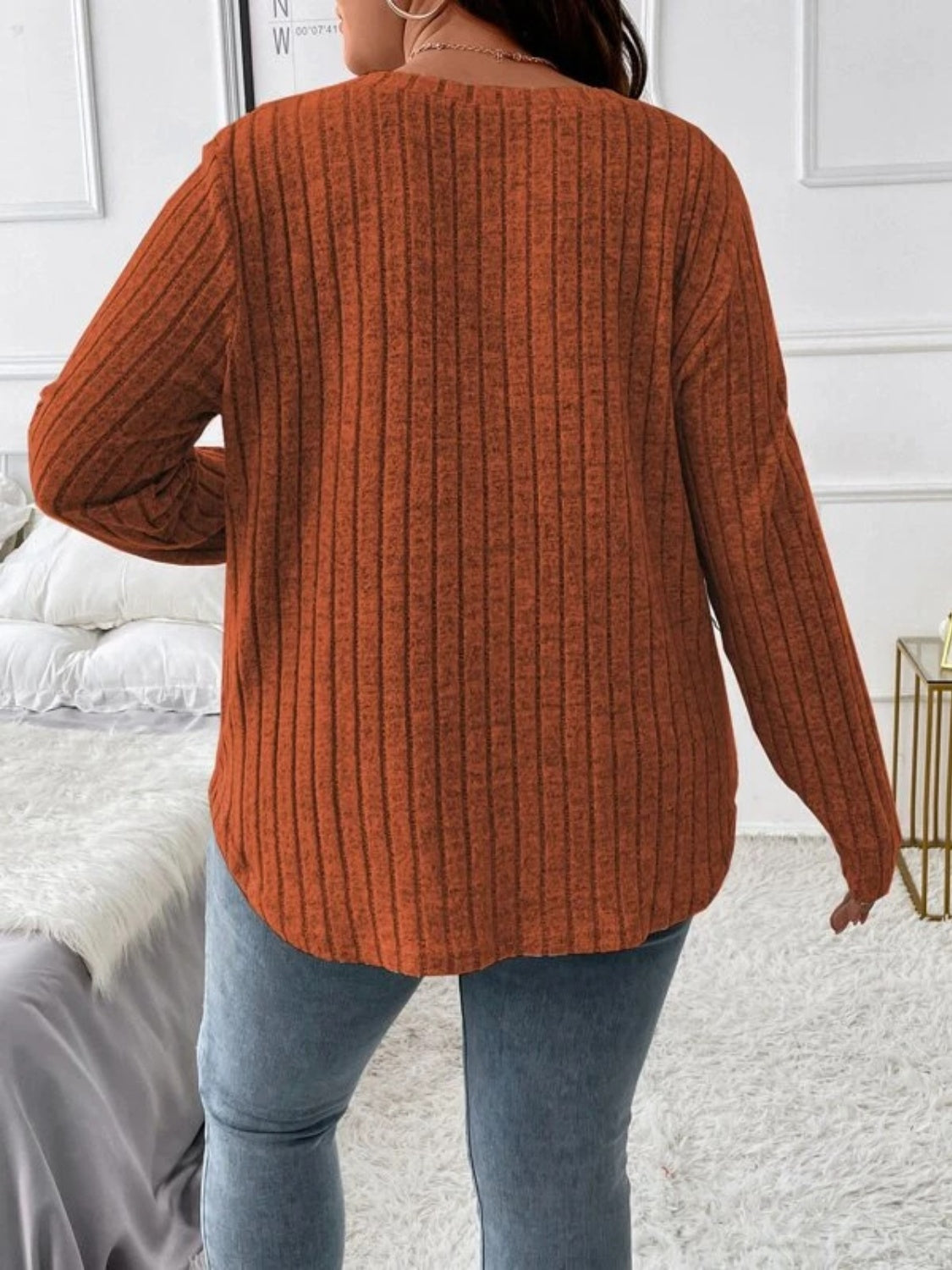 Plus Size V-Neck Long Sleeve T-Shirt 